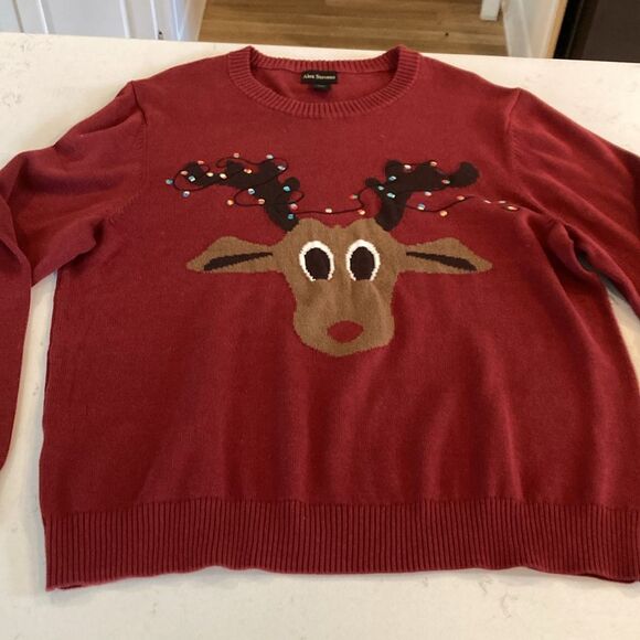 ALEX STEVENS REINDEER UGLY CHRISTMAS Sweater 100% cotton maroon XXL - Picture 2 of 6
